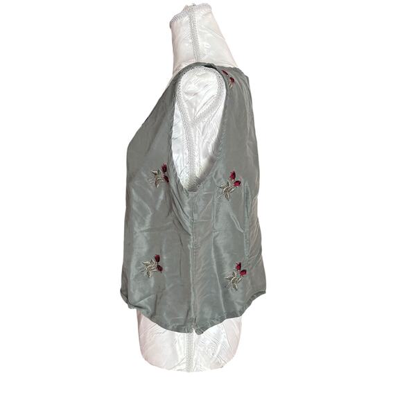 Vintage Sage Red Rose Embroidery Silk Shirt Womens Sz Medium Fall Fairy Feminine - Picture 11 of 16